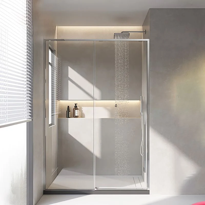 Puerta de baño de ducha corrediza simple plateada Puerta de ducha semi-frameless de metal Plata Clearhalo