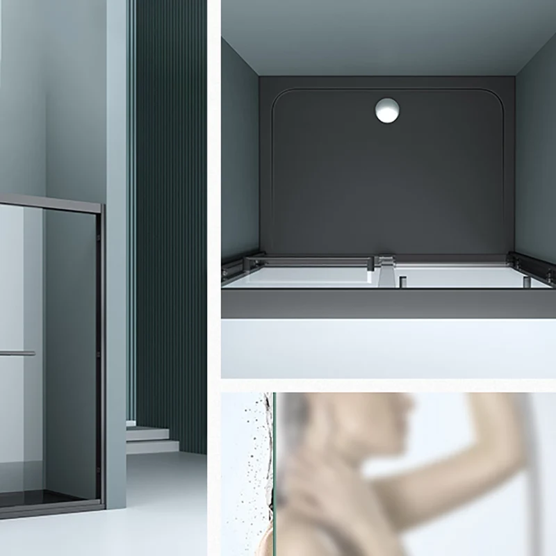 Puerta de baño de ducha doble transparente Puerta de ducha de vidrio con marco de metal Plata Clearhalo