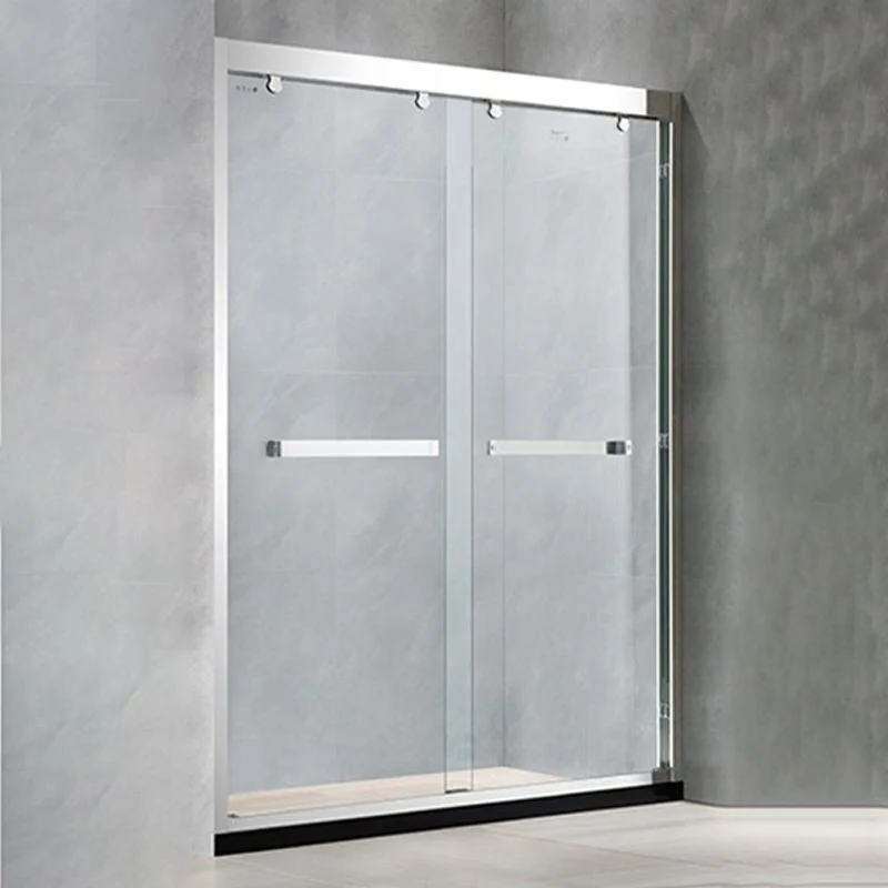 Puerta de baño de ducha semi sin marco Puerta de ducha templada deslizante doble Plata Clearhalo