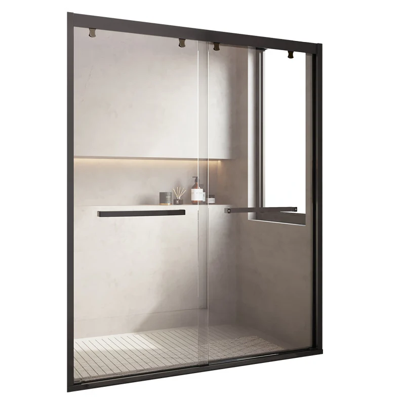 Puerta de baño de ducha semi sin marco Puerta de ducha templada deslizante doble Plata Clearhalo