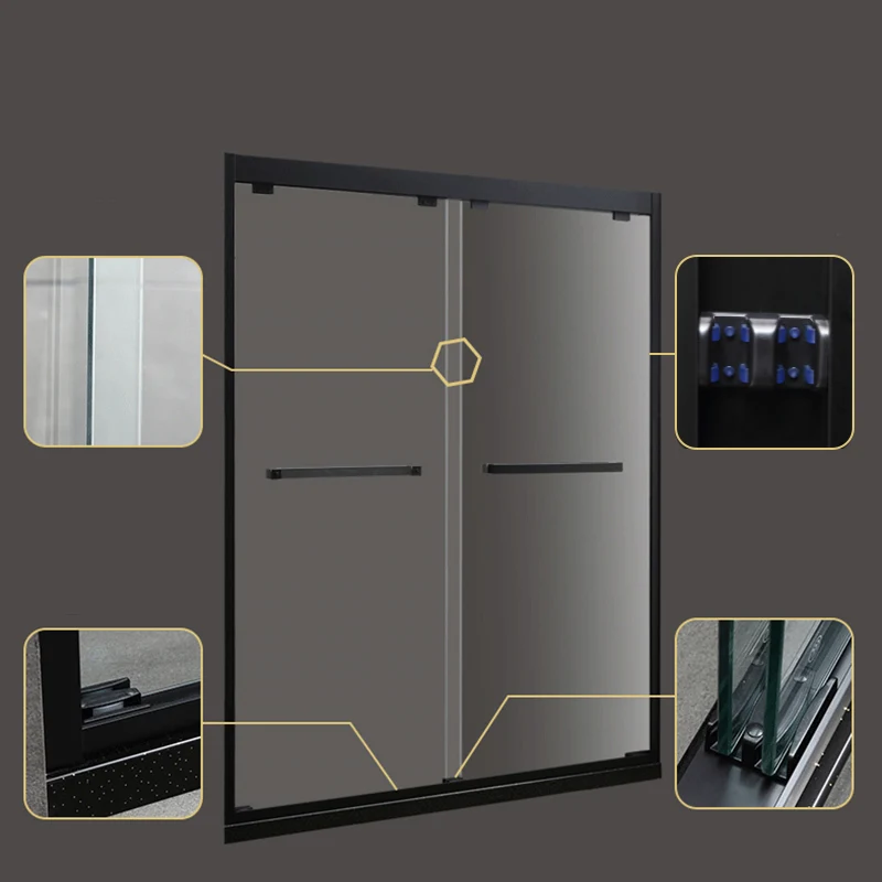 Puerta de baño de ducha semi sin marco Puerta de ducha templada deslizante doble Plata Clearhalo