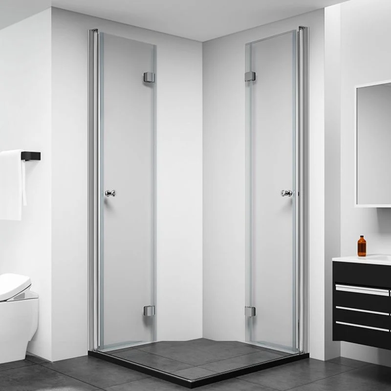 Puerta de baño de ducha sin marco con bisagra plegable de vidrio templado plateado Clearhalo