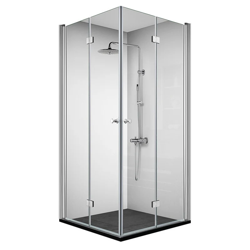 Puerta de baño de ducha sin marco con bisagra plegable de vidrio templado plateado Clearhalo