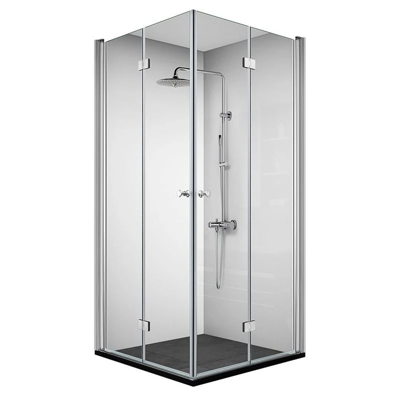 Puerta de baño de ducha sin marco con bisagra plegable de vidrio templado plateado Clearhalo