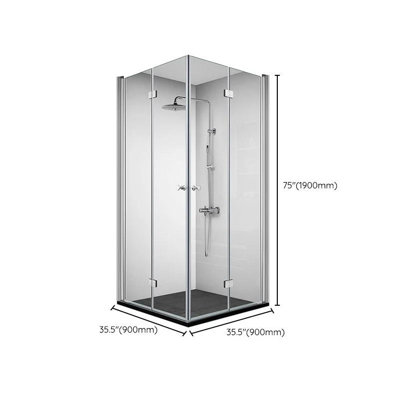 Puerta de baño de ducha sin marco con bisagra plegable de vidrio templado plateado Clearhalo
