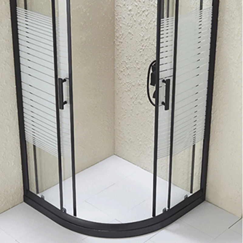 Puerta de baño de ducha templada, puertas de ducha corredizas dobles en negro Clearhalo