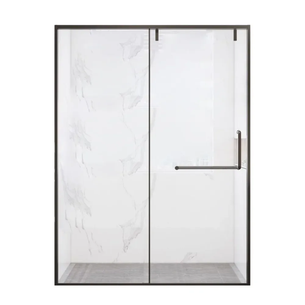 Puerta de baño de ducha templada transparente Puertas de ducha semi sin marco Negro Clearhalo
