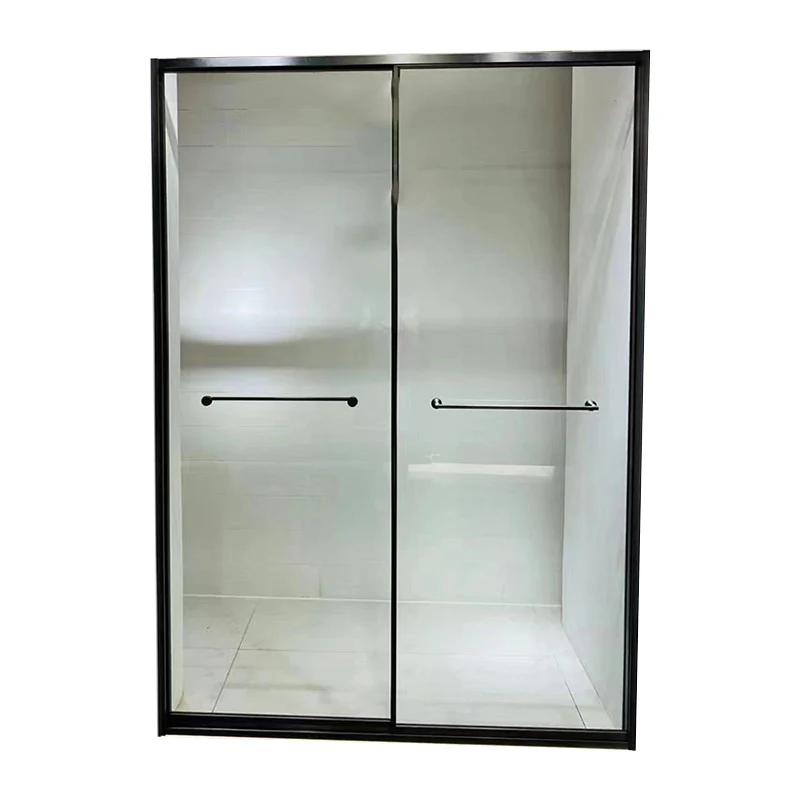 Puerta de baño de ducha de vidrio templado, puerta de ducha con marco de metal transparente deslizante Clearhalo