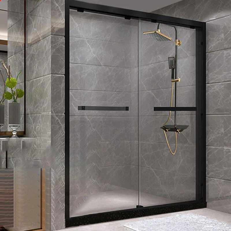 Puerta de baño de vidrio templado, puerta de ducha corrediza doble semi sin marco Plata Clearhalo