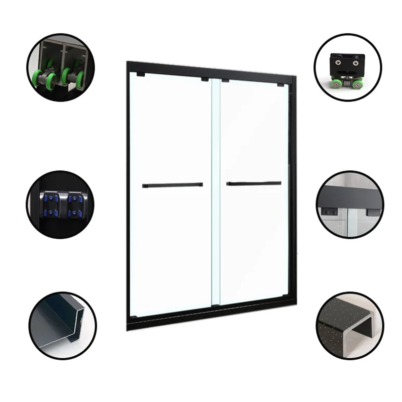 Puerta de baño de vidrio templado, puerta de ducha corrediza doble semi sin marco Plata Clearhalo