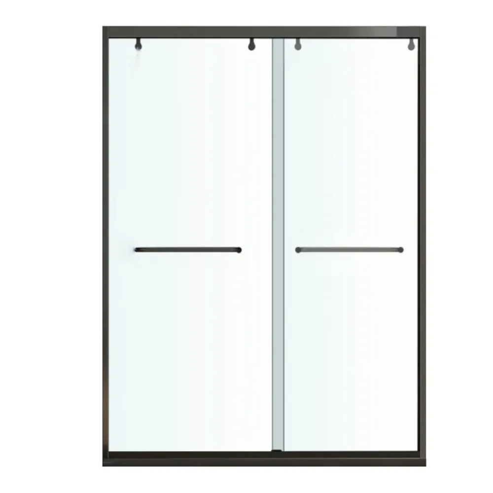 Puerta de ducha corrediza doble semisin marco de una forma, puerta de vidrio templado para baño Clearhalo