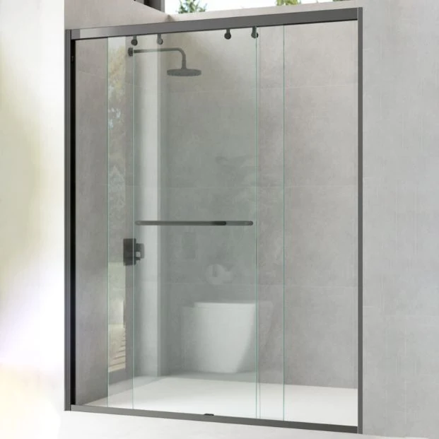 Puerta de ducha corrediza doble semisin marco de una forma, puerta de vidrio templado para baño Clearhalo