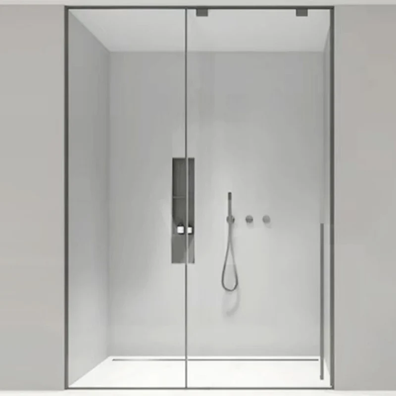 Puerta de ducha corrediza única de marco completo estrecho Puerta de ducha de vidrio templado Negro Clearhalo