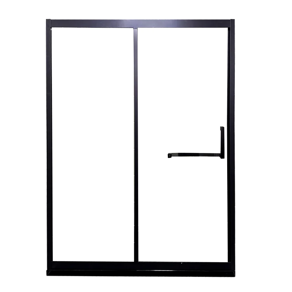 Puerta de ducha corrediza simple negra Puertas de ducha templadas enmarcadas Plata Clearhalo