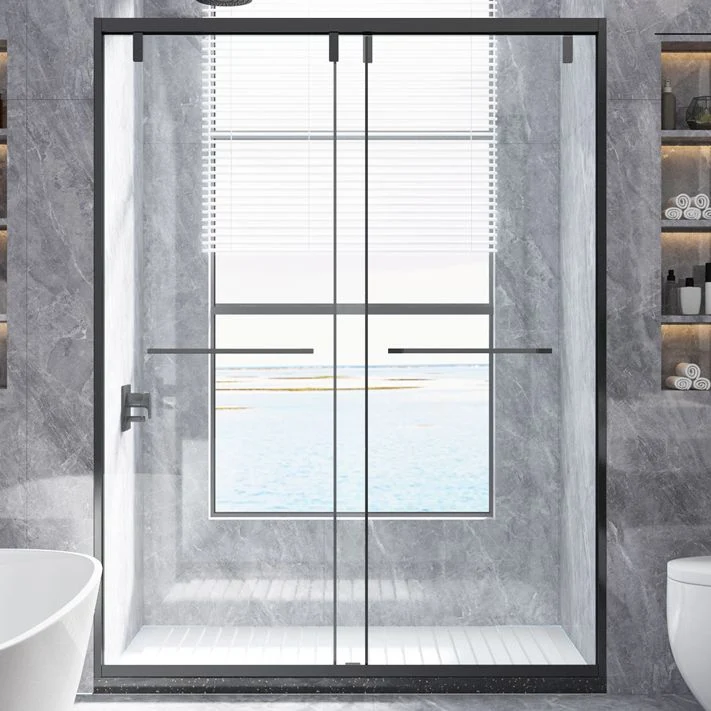 Puerta de ducha deslizante doble transparente con marco metálico, puertas de baño y ducha Clearhalo