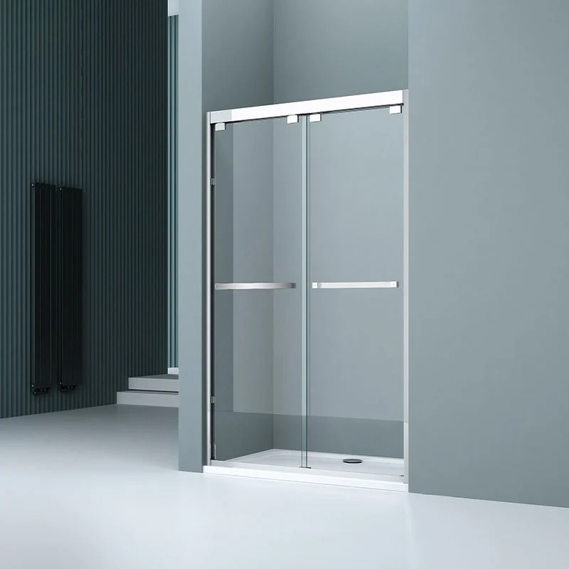 Puerta de ducha templada transparente Puerta de baño de ducha corrediza doble con 2 manijas de puerta Plata Clearhalo