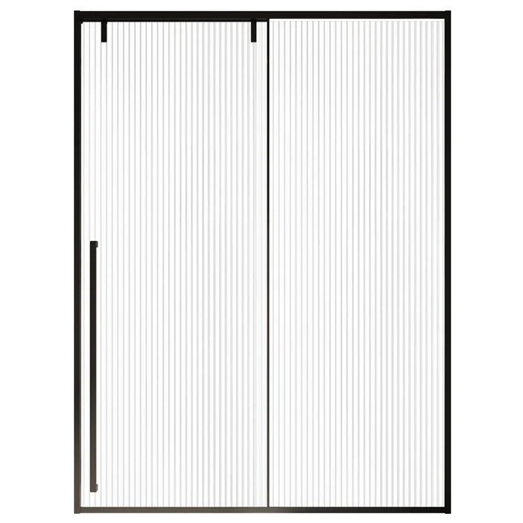 Puerta de ducha de vidrio corrediza simple con marco de acero inoxidable semi sin marco Clearhalo