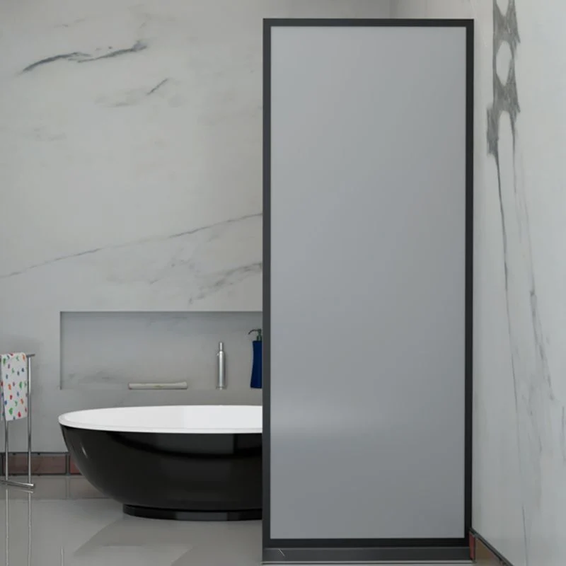 Puerta de ducha de vidrio fija Mampara de ducha con marco de acero inoxidable negro Clearhalo