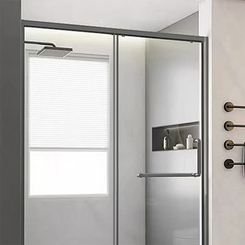 Puerta de ducha de vidrio y metal Puerta de baño de ducha negra en línea simple Clearhalo