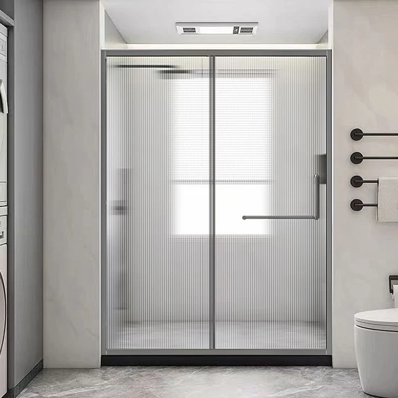 Puerta de ducha de vidrio y metal Puerta de baño de ducha negra en línea simple Clearhalo