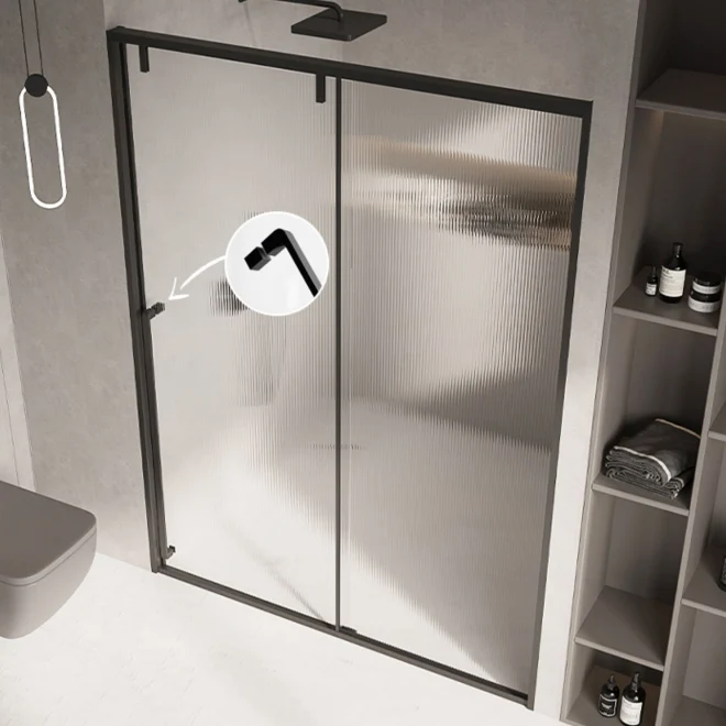 Puerta de ducha de vidrio y metal Puerta de baño negra de ducha simple de una línea Clearhalo