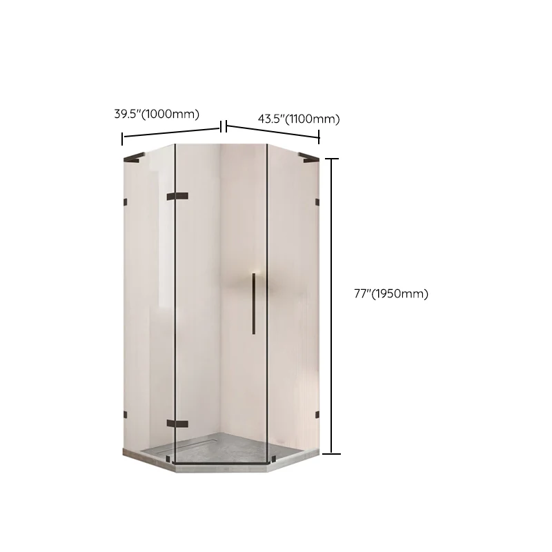 Puerta de ducha de vidrio semi sin marco negra Puerta de baño de ducha con bisagras Clearhalo