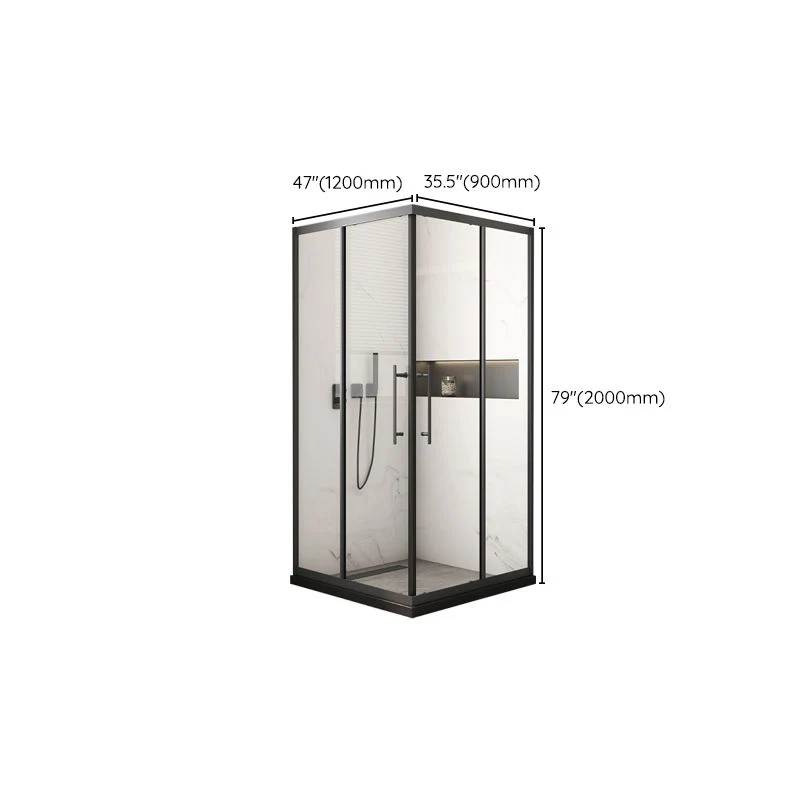 Puertas de ducha con marco negro Puerta de baño de ducha templada deslizante doble Clearhalo