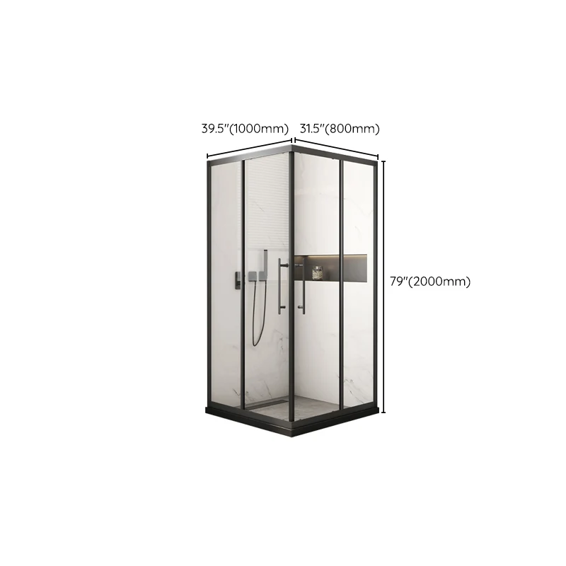 Puertas de ducha con marco negro Puerta de baño de ducha templada deslizante doble Clearhalo