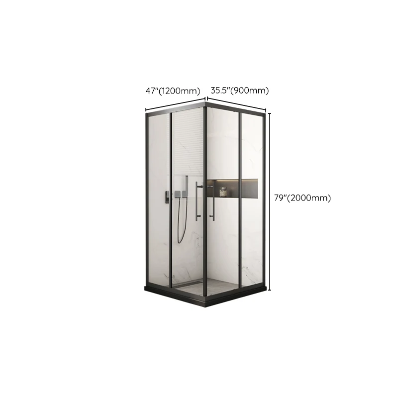 Puertas de ducha con marco negro Puerta de baño de ducha templada deslizante doble Clearhalo