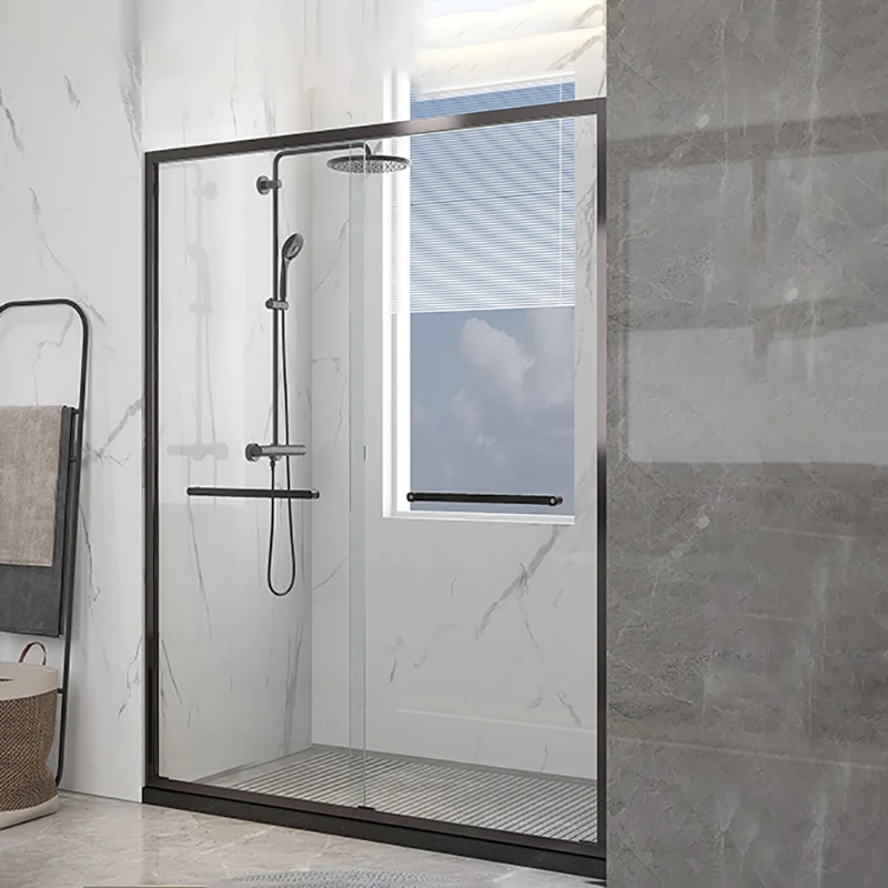Puertas de ducha transparentes resistentes los arañazos, puerta corrediza doble para baño y ducha Negro Clearhalo