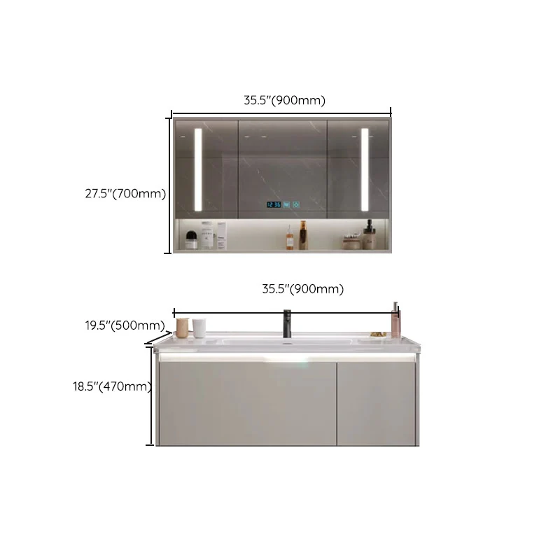 Rasguño rectangular gris del marco de madera del soporte de la pared del solo fregadero de la vanidad del cuarto de baño r...
