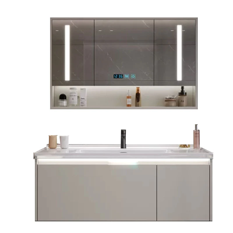 Rasguño rectangular gris del marco de madera del soporte de la pared del solo fregadero de la vanidad del cuarto de baño r...
