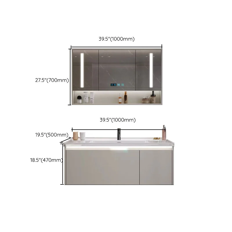 Rasguño rectangular gris del marco de madera del soporte de la pared del solo fregadero de la vanidad del cuarto de baño r...