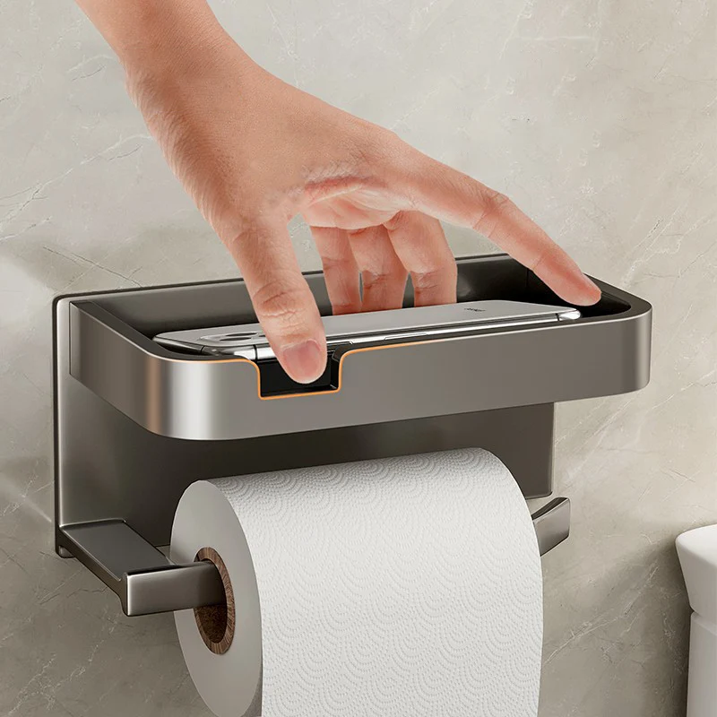 Soporte de papel para kit de accesorios de baño individual de aluminio de estilo moderno Clearhalo