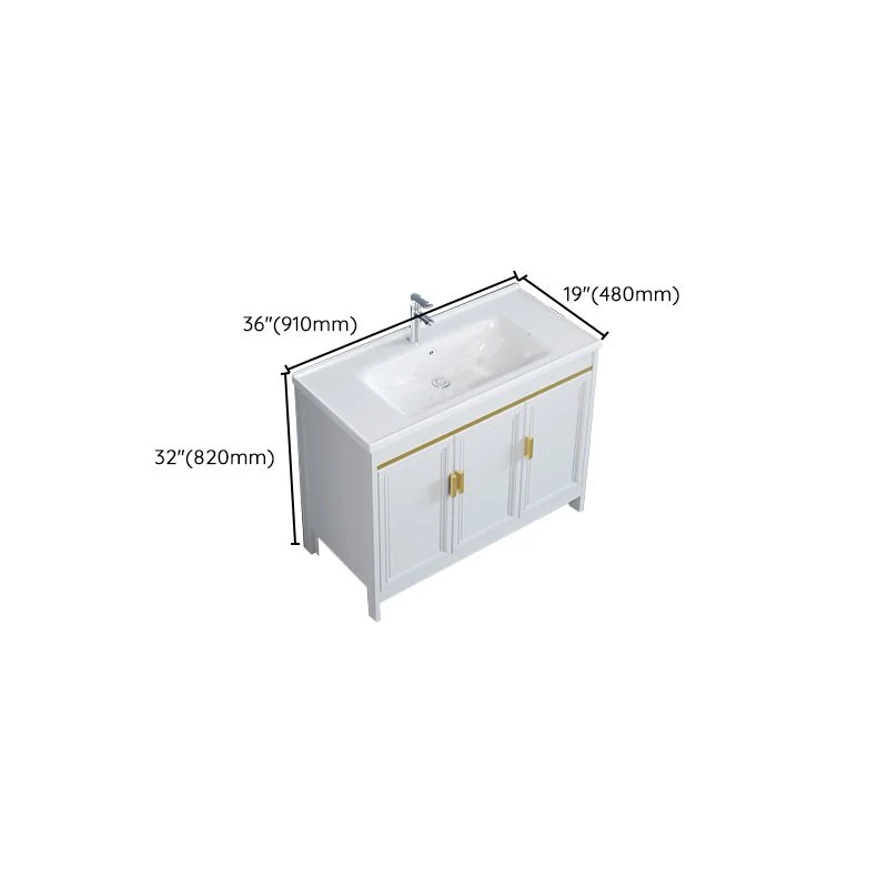 Tocador de baño blanco con marco de metal, lavabo individual, tocador independiente rectangular con espejo Clearhalo