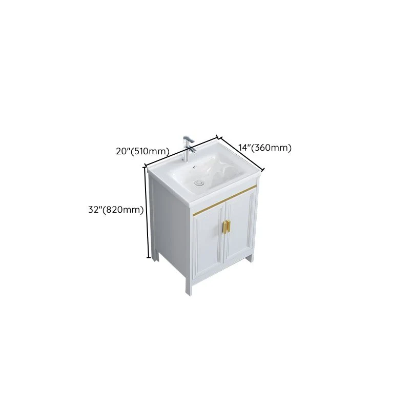 Tocador de baño blanco con marco de metal, lavabo individual, tocador independiente rectangular con espejo Clearhalo