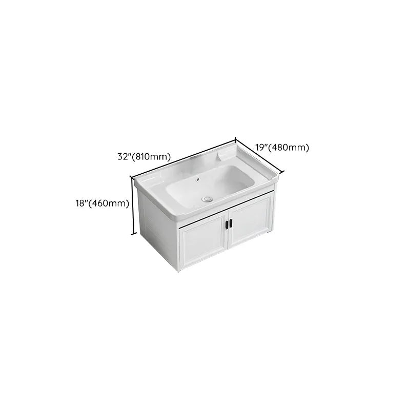 Tocador de baño blanco con marco de metal, tocador rectangular montado en la pared con espejo de lavabo individual, 2 puer...