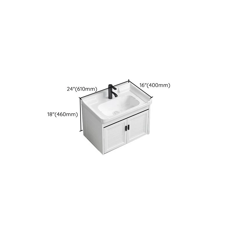 Tocador de baño blanco con marco de metal, tocador rectangular montado en la pared con espejo de lavabo individual, 2 puer...