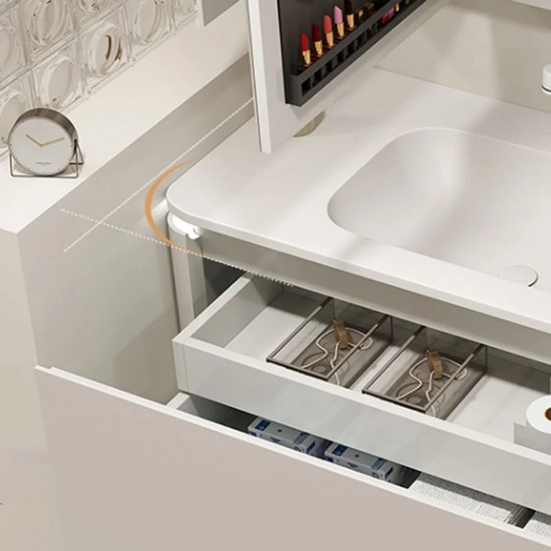 Tocador de baño blanco, espejo con marco de madera resistente las manchas, soporte de pared con grifo Clearhalo