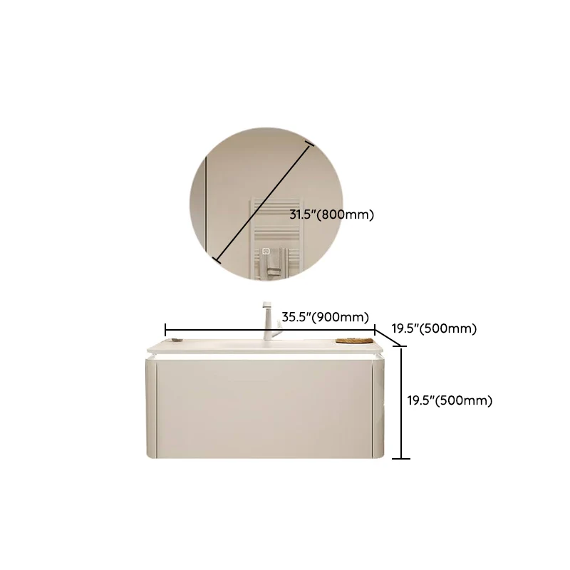 Tocador de baño blanco, espejo con marco de madera resistente las manchas, soporte de pared con grifo Clearhalo