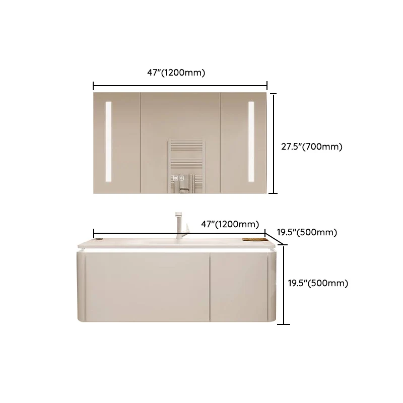 Tocador de baño blanco, espejo con marco de madera resistente las manchas, soporte de pared con grifo Clearhalo