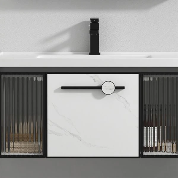 Tocador de baño de cerámica con lavabo individual, tocador con lavabo rectangular gris moderno Clearhalo