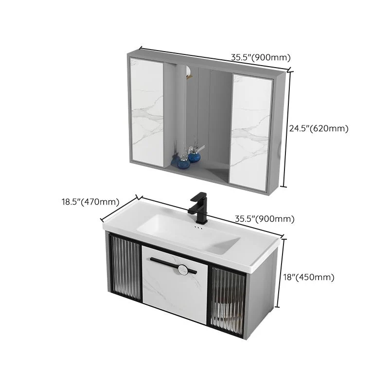 Tocador de baño de cerámica con lavabo individual, tocador con lavabo rectangular gris moderno Clearhalo