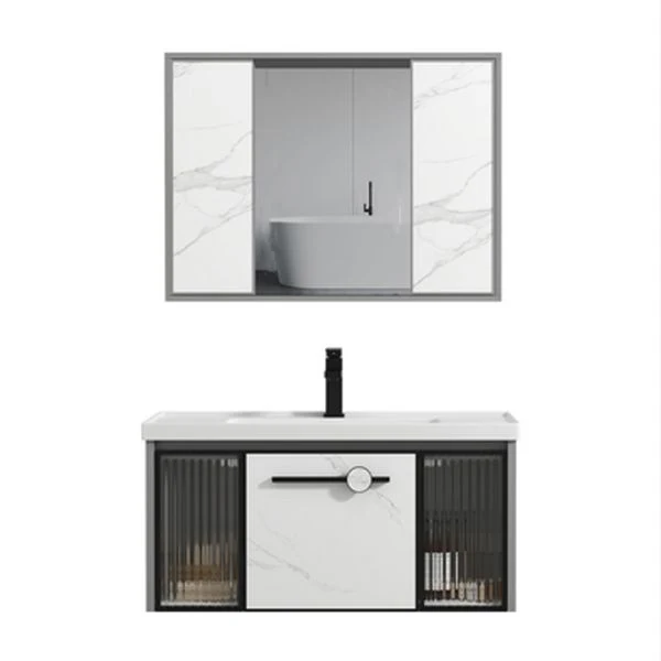Tocador de baño de cerámica con lavabo individual, tocador con lavabo rectangular gris moderno Clearhalo