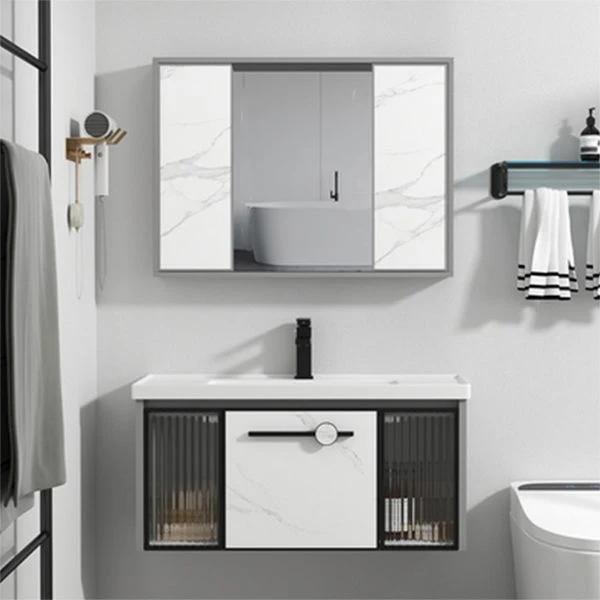 Tocador de baño de cerámica con lavabo individual, tocador con lavabo rectangular gris moderno Clearhalo