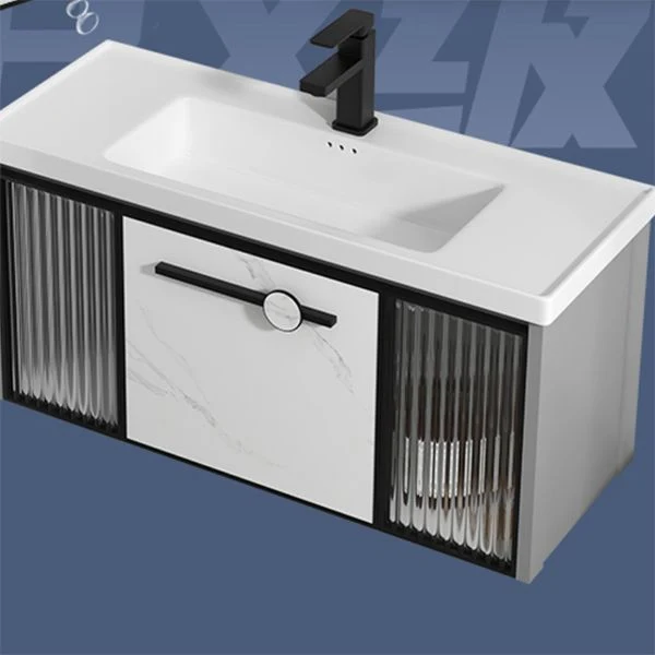 Tocador de baño de cerámica con lavabo individual, tocador con lavabo rectangular gris moderno Clearhalo