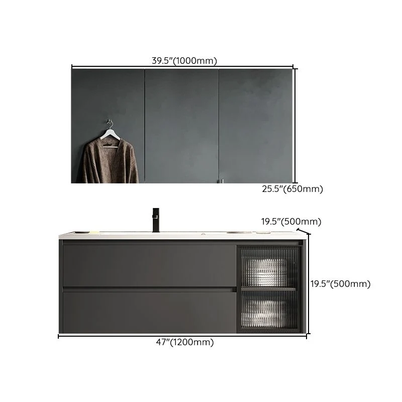 Tocador de baño de cerámica moderno, juego de tocador rectangular con lavabo individual gris Clearhalo