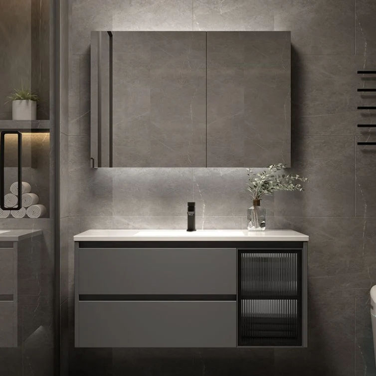 Tocador de baño de cerámica moderno, juego de tocador rectangular con lavabo individual gris Clearhalo