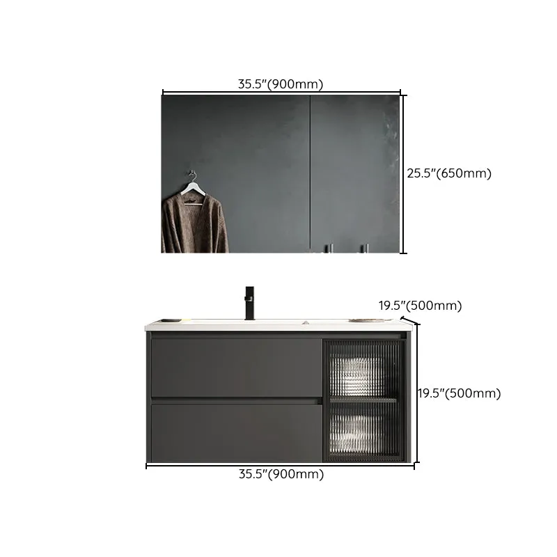 Tocador de baño de cerámica moderno, juego de tocador rectangular con lavabo individual gris Clearhalo