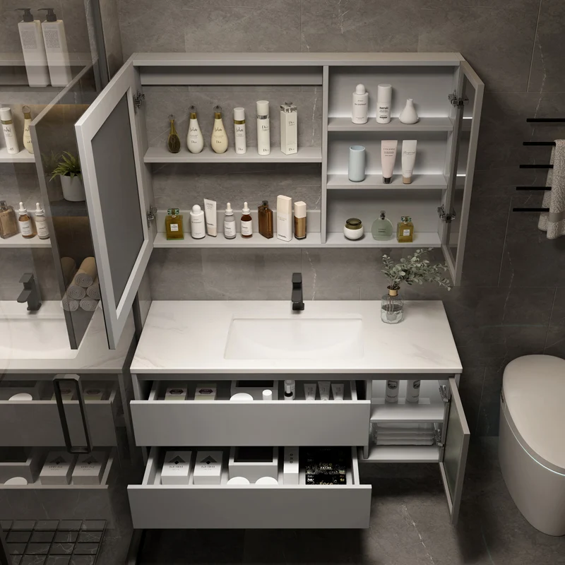 Tocador de baño de cerámica moderno, juego de tocador rectangular con lavabo individual gris Clearhalo